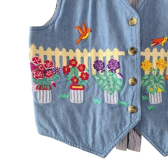 Westbound Casuals Birds In The Garden Vest womens size medium Cottagecore Spring - Picture 3 of 5